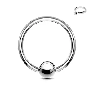 Ocelový piercing - kroužek a kulička stříbrné barvy, tloušťka 1,2 mm - Tloušťka x průměr x velikost kuličky: 1,2 mm x 13 mm x 3 mm