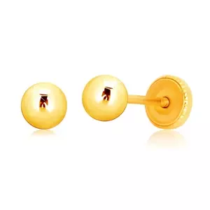 Náušnice ze žlutého 9K zlata - jednoduchá kulička, puzetky se závitem, 4 mm