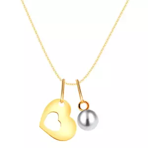 Zlatý náhrdelník 375 - silueta srdce s výřezem uprostřed, kulatá bílá perla