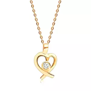 Briliantový náhrdelník ze žlutého zlata 585 - kulatý briliant v obrysu srdce, tenký řetízek