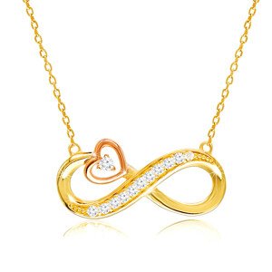 Diamantový náhrdelník z kombinovaného 14K zlata - symbol nekonečna, kontura srdce, brilianty
